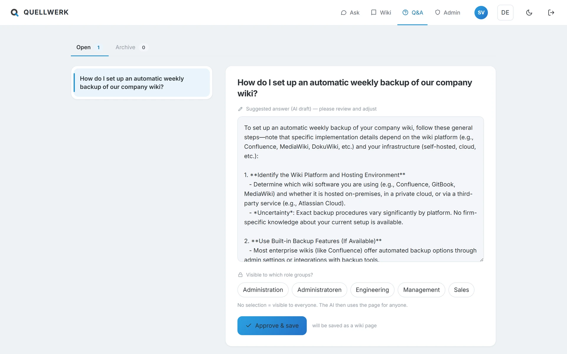 Un dipendente risponde a una domanda sconosciuta all'IA, ampliando così il wiki di Quellwerk KI